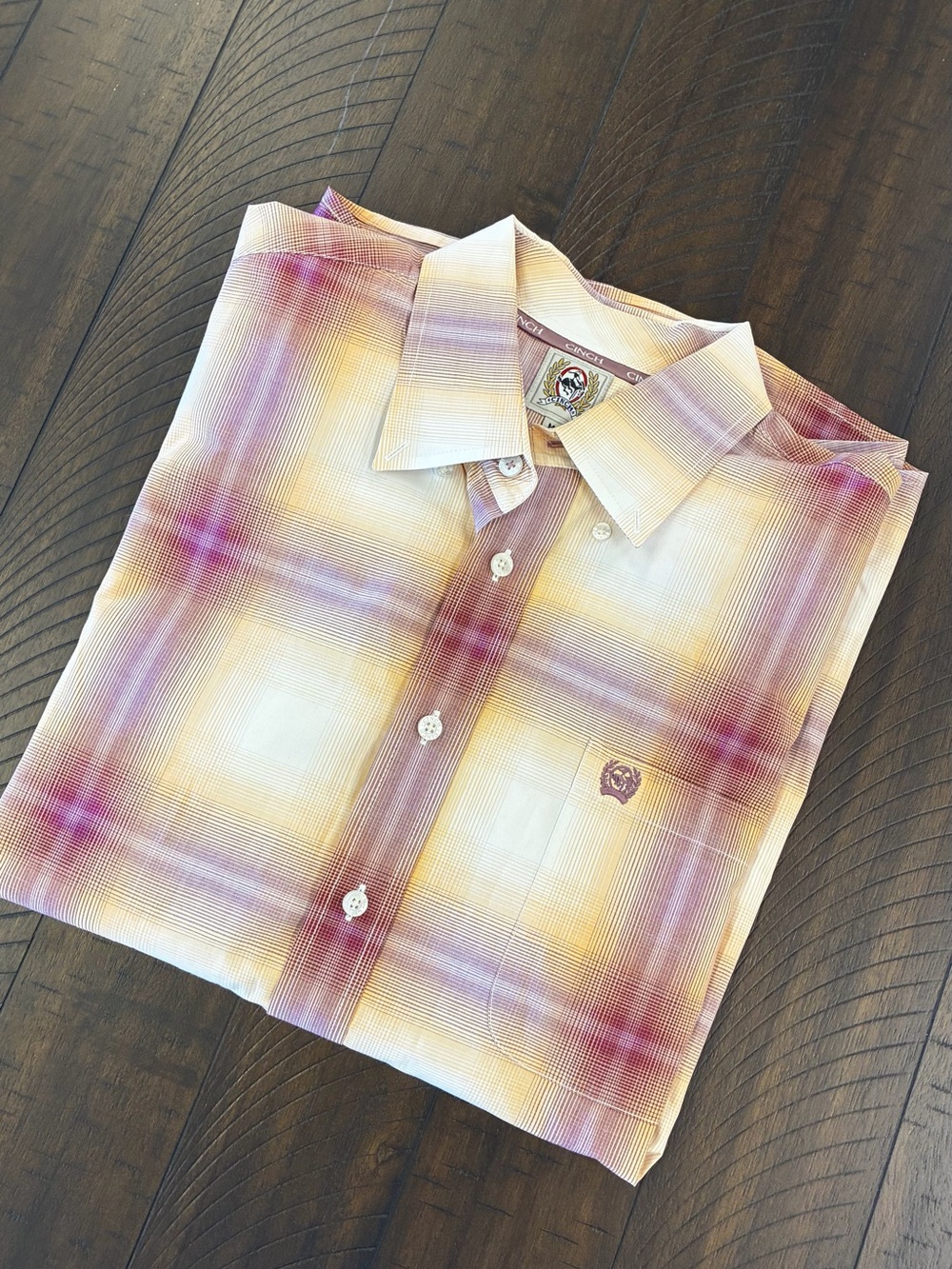 Cinch Men's western Button-Down Shirt in Cream and Pink Plaid
